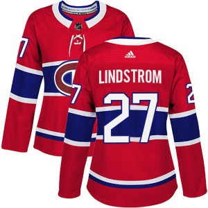 Montreal Canadiens Gustav Lindstrom Official Red Adidas Authentic Women's Home NHL Hockey Jersey