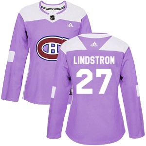 Montreal Canadiens Gustav Lindstrom Official Purple Adidas Authentic Women's Fights Cancer Practice NHL Hockey Jersey