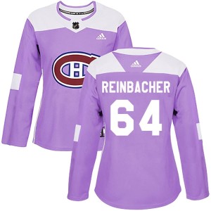 Montreal Canadiens David Reinbacher Official Purple Adidas Authentic Women's Fights Cancer Practice NHL Hockey Jersey