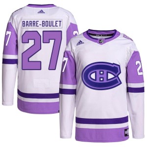 Montreal Canadiens Alex Barre-Boulet Official White/Purple Adidas Authentic Youth Hockey Fights Cancer Primegreen NHL Hockey Jersey