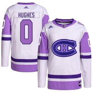 Montreal Canadiens Connor Hughes Official White/Purple Adidas Authentic Youth Hockey Fights Cancer Primegreen NHL Hockey Jersey