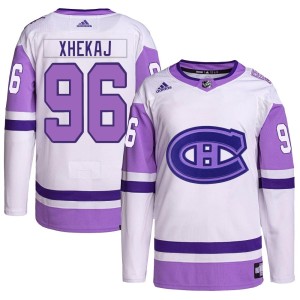 Montreal Canadiens Florian Xhekaj Official White/Purple Adidas Authentic Youth Hockey Fights Cancer Primegreen NHL Hockey Jersey