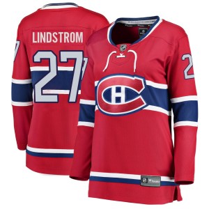 Montreal Canadiens Gustav Lindstrom Official Red Fanatics Branded Breakaway Women's Home NHL Hockey Jersey